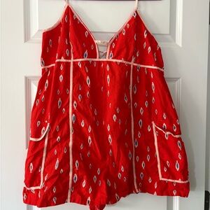 Anthropologie Red Patterned Romper
